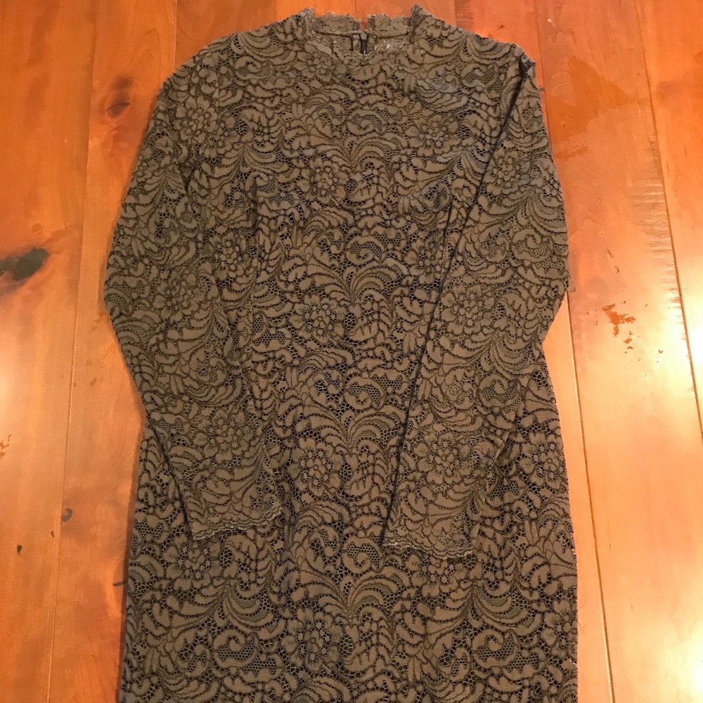 CATO WOMEN’S  SIZE 12 FLORAL LACE BATEAU NECK LONG SLEEVE PENCIL DRESS